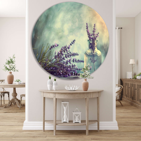 Lavendel stilleven in glas aluminium muurcirkel