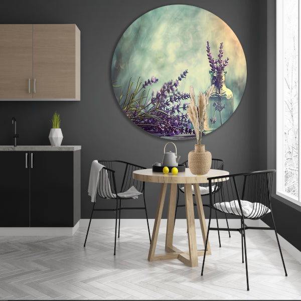 Lavendel stilleven in glas aluminium muurcirkel