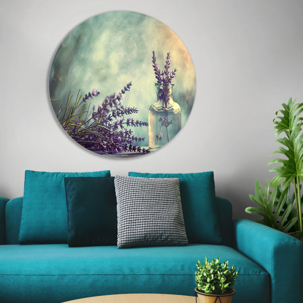 Lavendel stilleven in glas aluminium muurcirkel