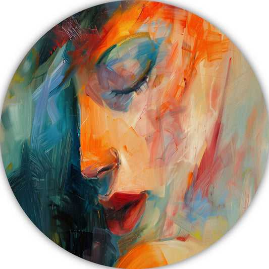 Vrouwelijke Essentie in Expressieve Kleuren aluminium muurcirkel