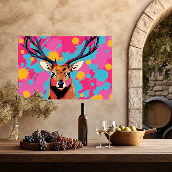 Kleurrijk hert in popart stijl schilderij tuinposter