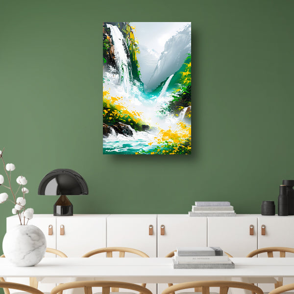Abstracte waterval in kleurrijk natuur landschap poster