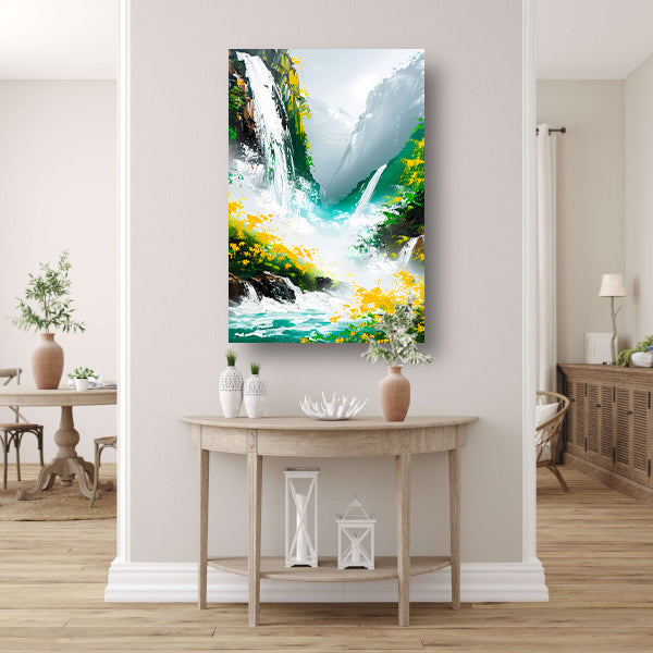 Abstracte waterval in kleurrijk natuur landschap poster