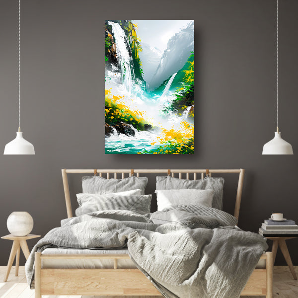 Abstracte waterval in kleurrijk natuur landschap poster