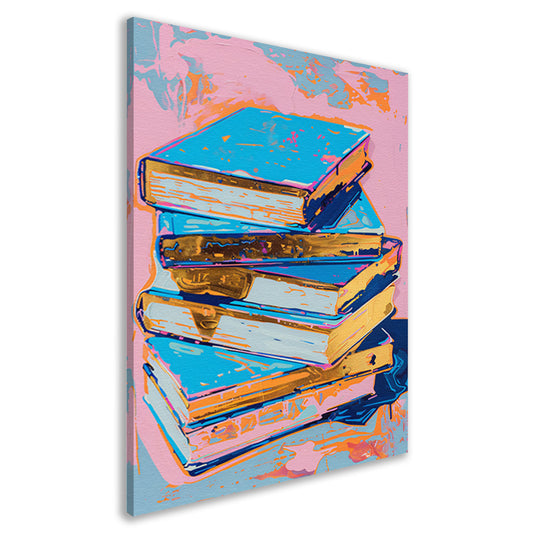 Kleurrijk popart schilderij van stapel boeken canvas