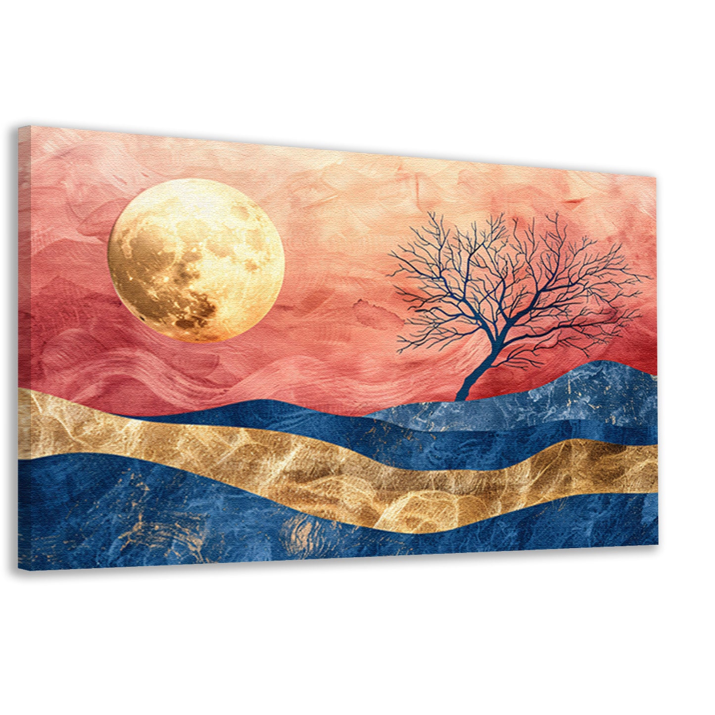 Abstracte boom met maan en kleurrijke hemel canvas