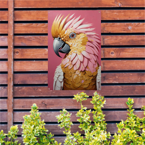 Impressionistische Papegaai in Goud en Roze tuinposter