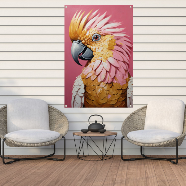 Impressionistische Papegaai in Goud en Roze tuinposter