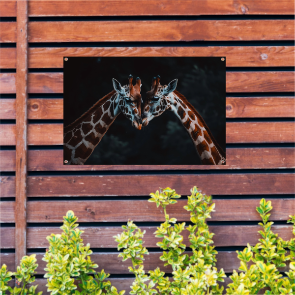 Twee giraffen in een intiem moment tuinposter
