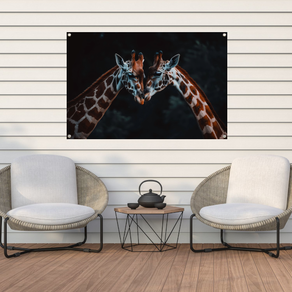 Twee giraffen in een intiem moment tuinposter