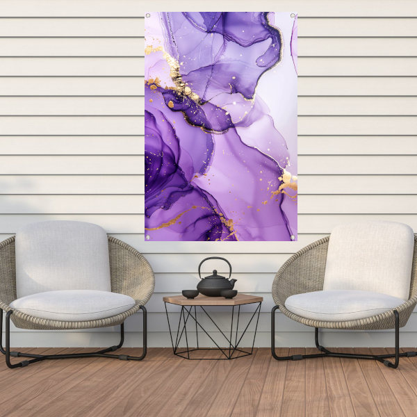 Paarse inkt en gouden aderen abstract tuinposter