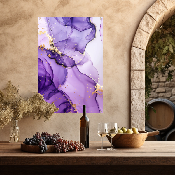 Paarse inkt en gouden aderen abstract tuinposter