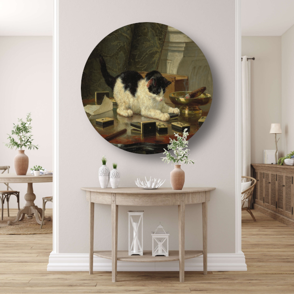 Speelplezier van een Kat - Henriëtte Ronner-Knip aluminium muurcirkel
