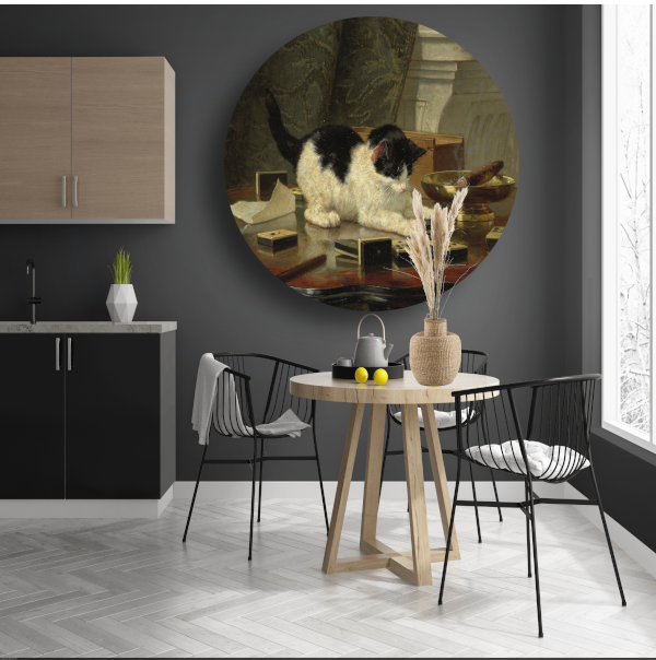 Speelplezier van een Kat - Henriëtte Ronner-Knip aluminium muurcirkel