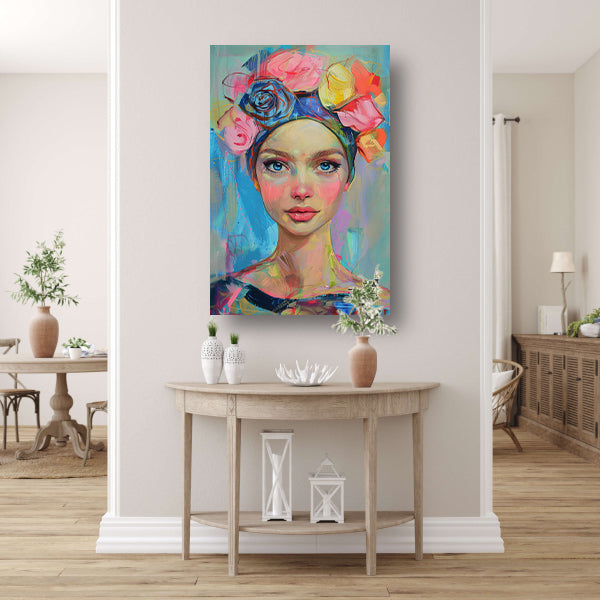 Kleurrijk portret van vrouw met bloemen poster