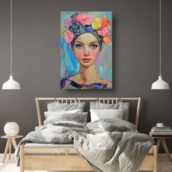 Kleurrijk portret van vrouw met bloemen poster