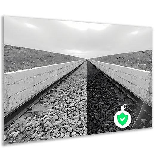 Eindeloze sporen tussen ommuurde grenzen poster