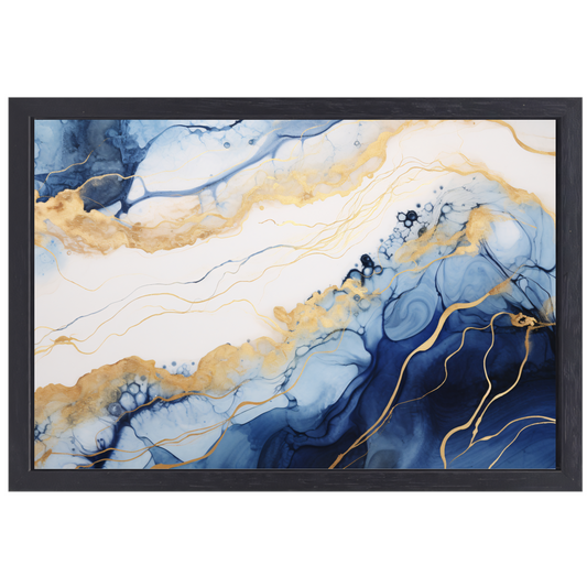Blauw-witte abstracte compositie canvas met baklijst