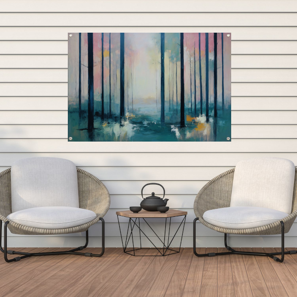 Schemerlicht Door Bomen in Bos tuinposter