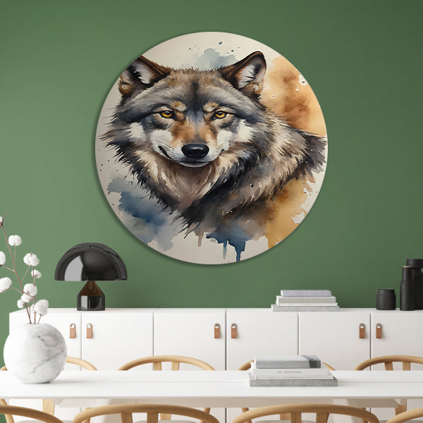 Abstracte Wolf in Levendige Waterverf aluminium muurcirkel