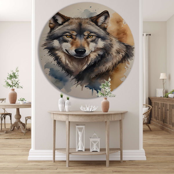 Abstracte Wolf in Levendige Waterverf aluminium muurcirkel