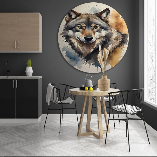 Abstracte Wolf in Levendige Waterverf aluminium muurcirkel