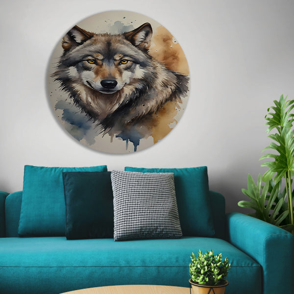 Abstracte Wolf in Levendige Waterverf aluminium muurcirkel