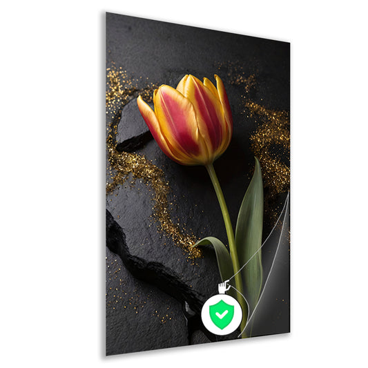 Rode en Gele Tulp met Gouden Glitters poster