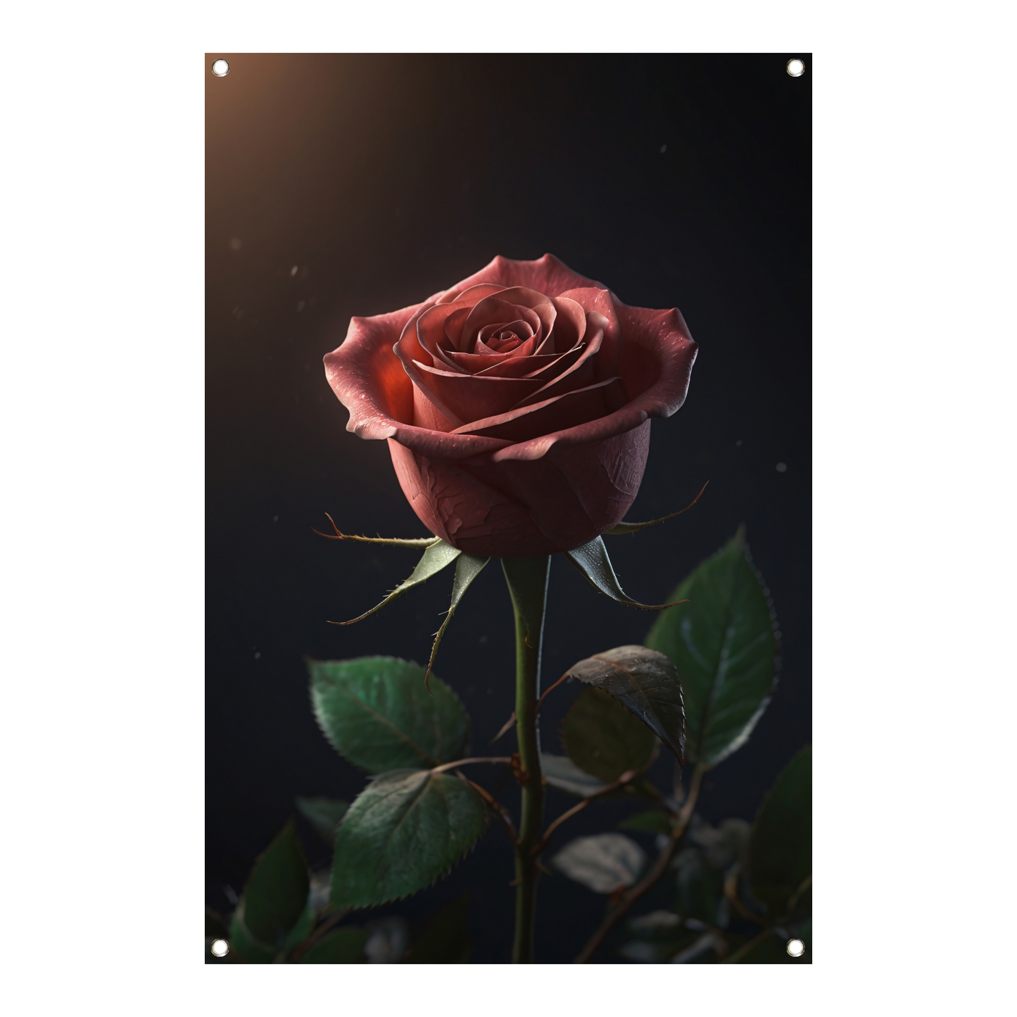 Dieprode Roos met Fluweelachtige Bladeren tuinposter