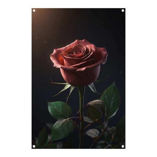 Dieprode Roos met Fluweelachtige Bladeren tuinposter