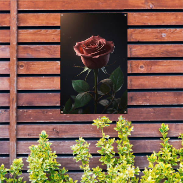 Dieprode Roos met Fluweelachtige Bladeren tuinposter