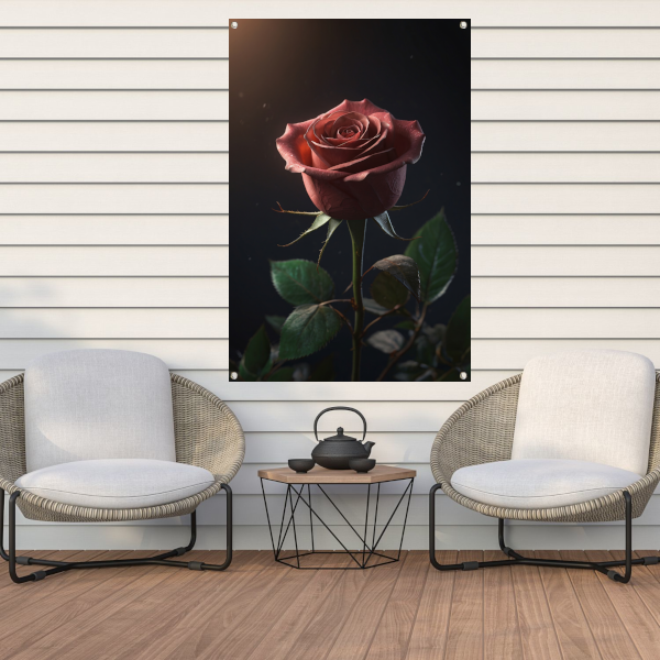 Dieprode Roos met Fluweelachtige Bladeren tuinposter