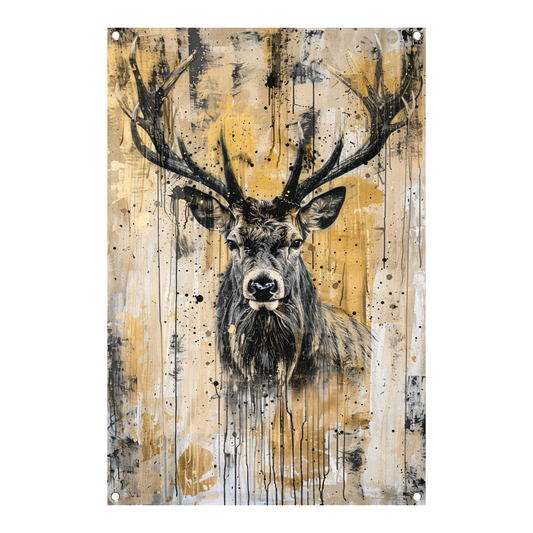 Abstract hertenportret met dynamische verfspetters tuinposter