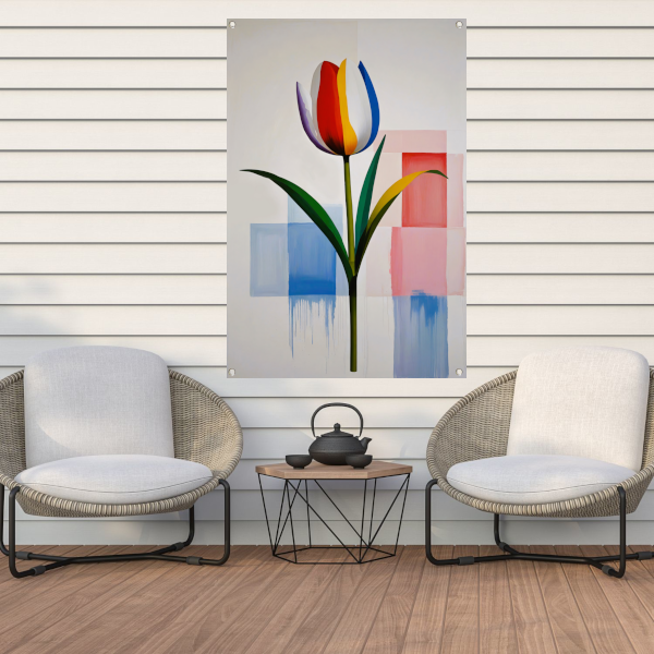 Abstracte Kleurrijke Tulp op Moderne Achtergrond tuinposter
