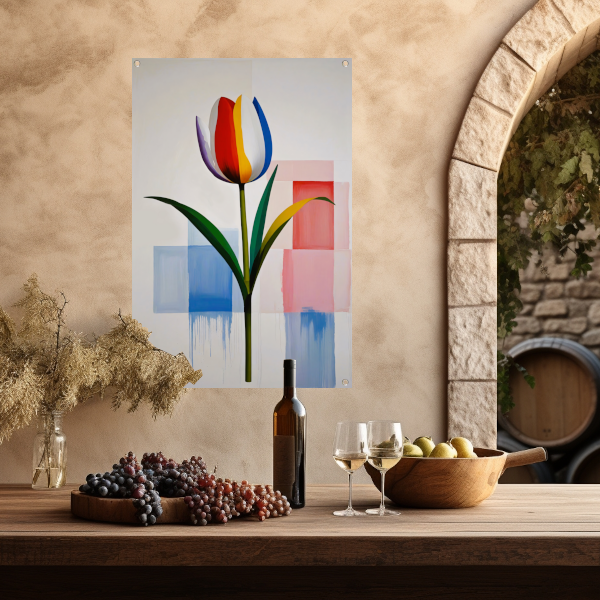 Abstracte Kleurrijke Tulp op Moderne Achtergrond tuinposter