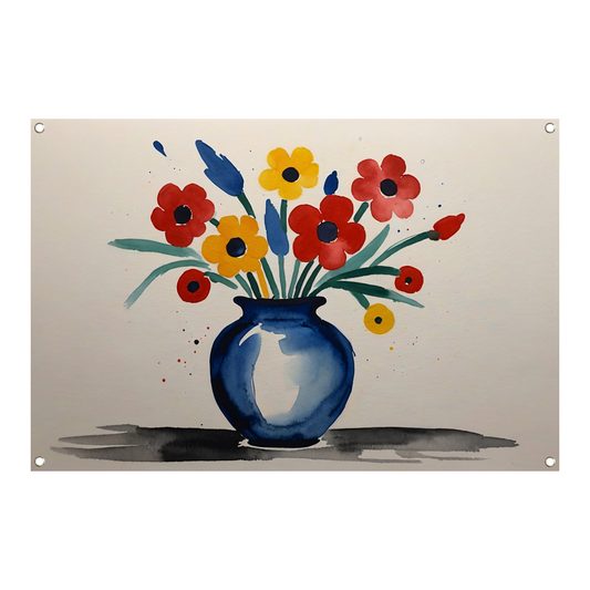 Kleurrijke Aquarel van Vaas met Bloemen tuinposter
