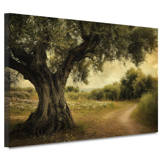 Eenzame boom op landweg canvas