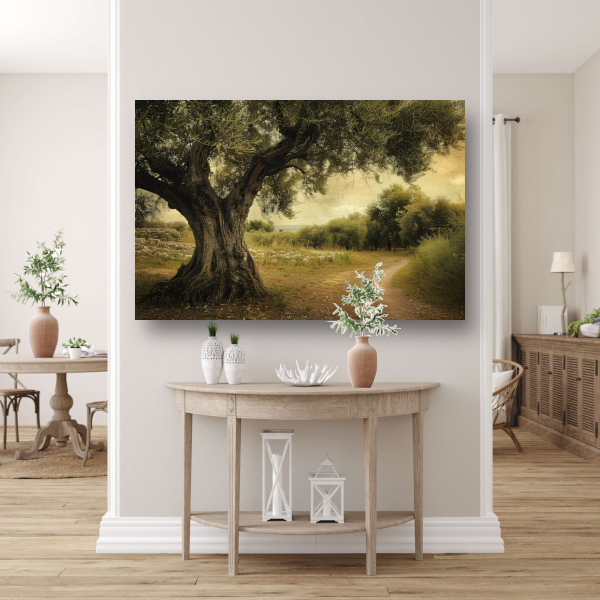 Eenzame boom op landweg poster