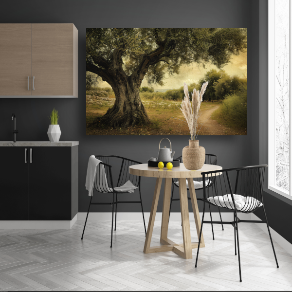Eenzame boom op landweg poster