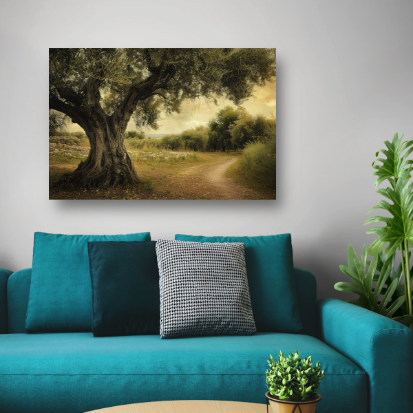 Eenzame boom op landweg poster