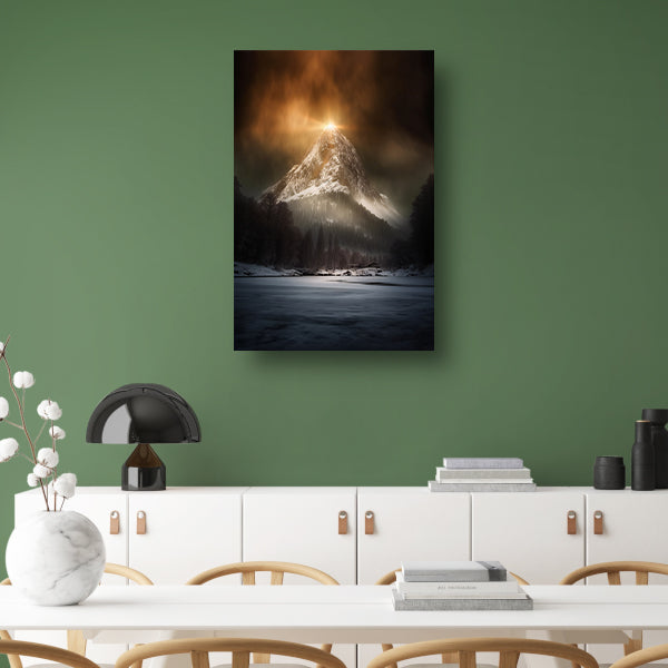 Gouden Zonsopgang over Besneeuwde Bergtop poster