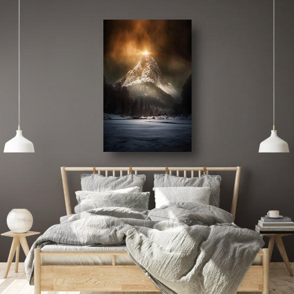 Gouden Zonsopgang over Besneeuwde Bergtop poster
