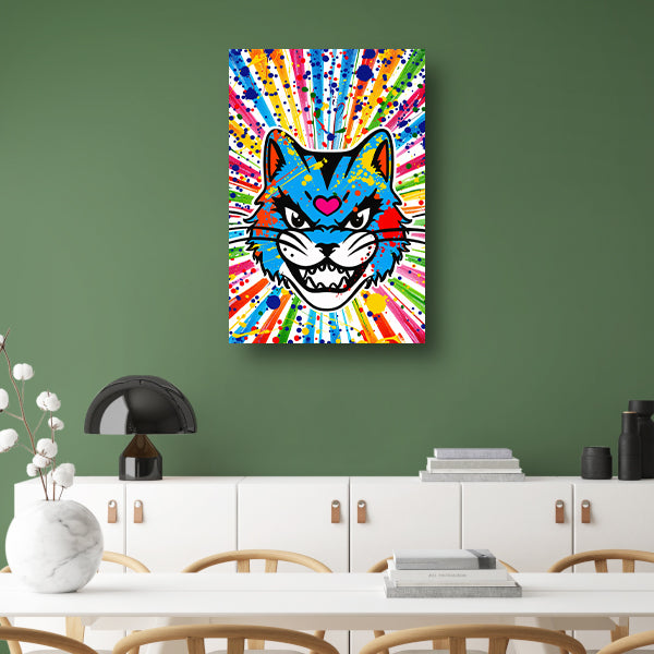 Kleurrijke kat met abstracte spatten achtergrond canvas