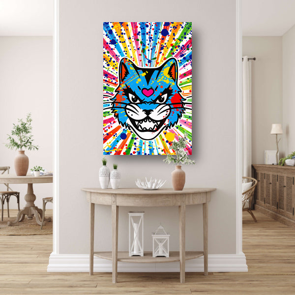 Kleurrijke kat met abstracte spatten achtergrond canvas