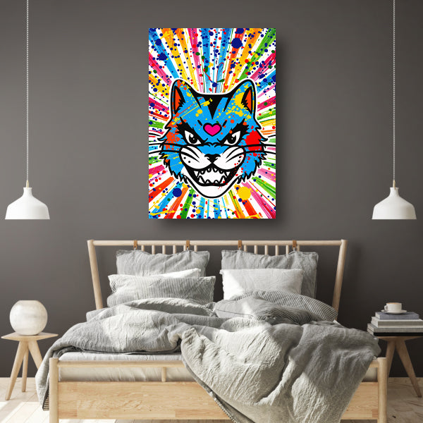 Kleurrijke kat met abstracte spatten achtergrond canvas