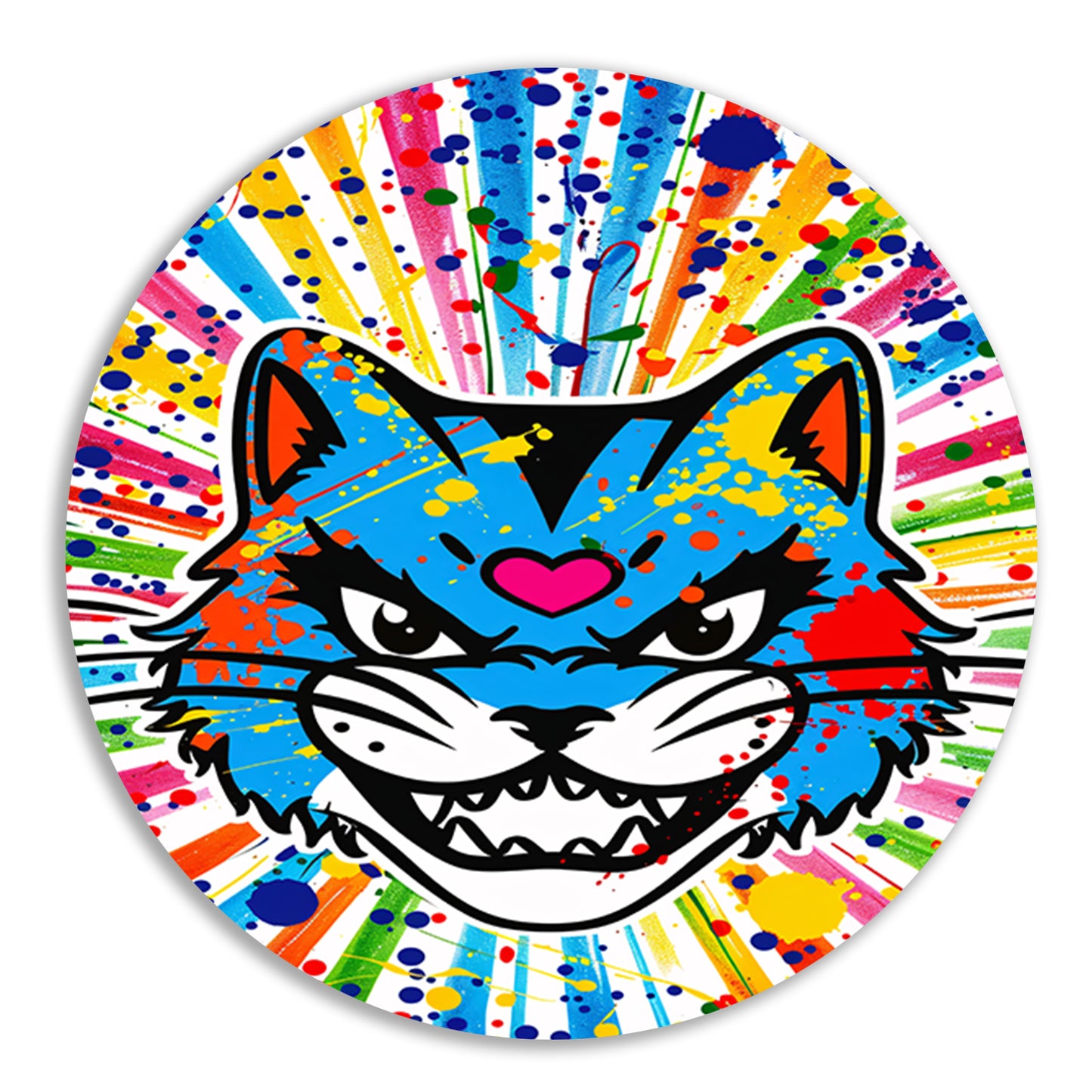 Kleurrijke kat met abstracte spatten achtergrond aluminium muurcirkel
