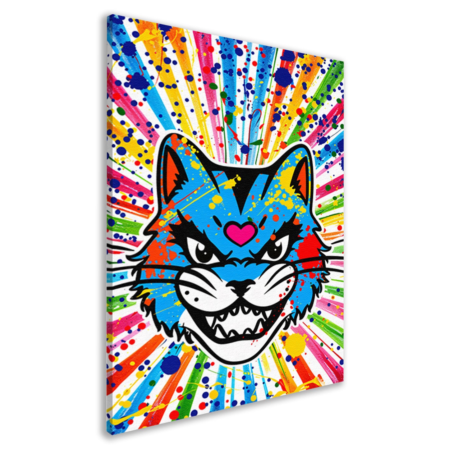 Kleurrijke kat met abstracte spatten achtergrond canvas