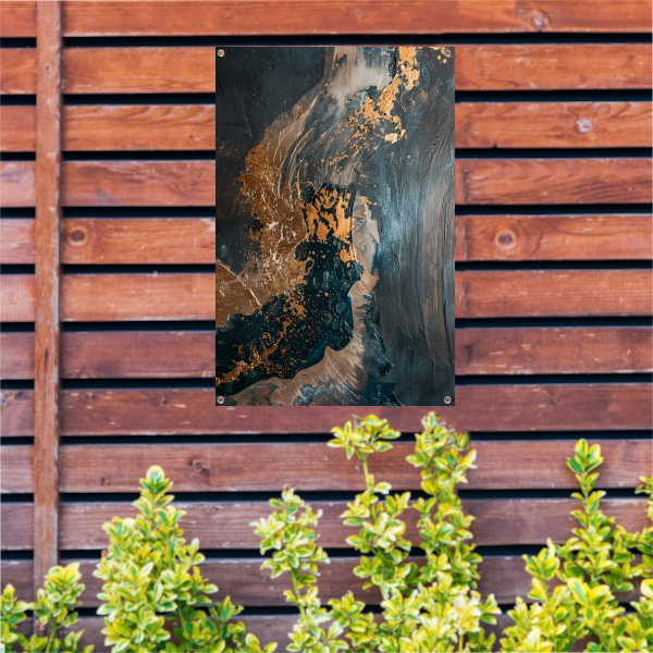 Dynamische abstracte compositie met goud tuinposter