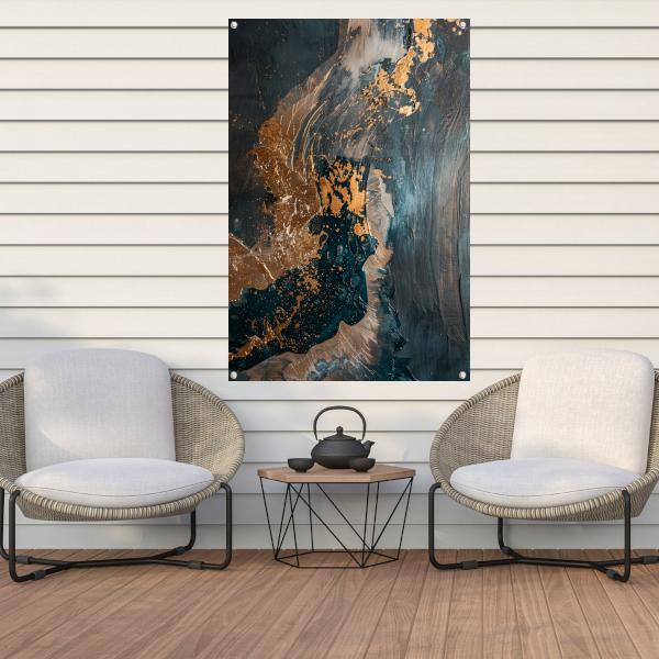 Dynamische abstracte compositie met goud tuinposter
