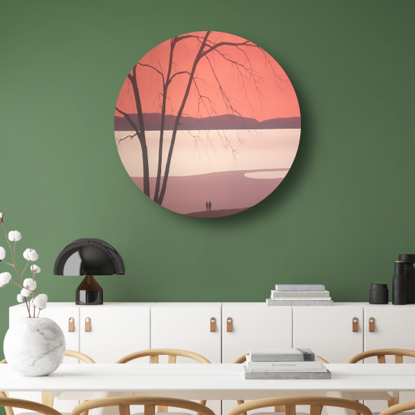 Minimalistisch landschap met meer aluminium muurcirkel